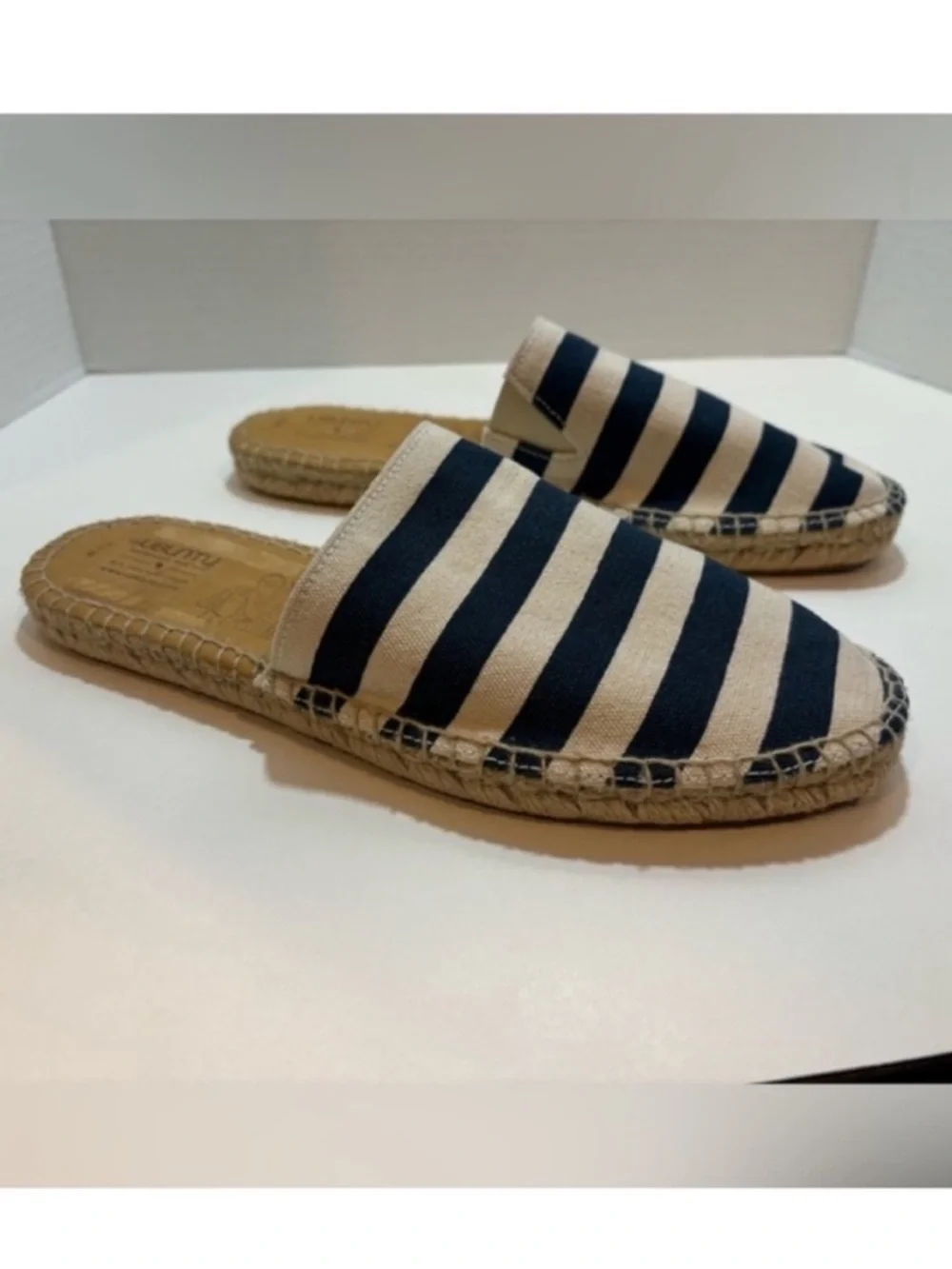 Ubuntu Life Canvas Jute Espadrille Flat Slip On Striped Blue White Womens 9.5